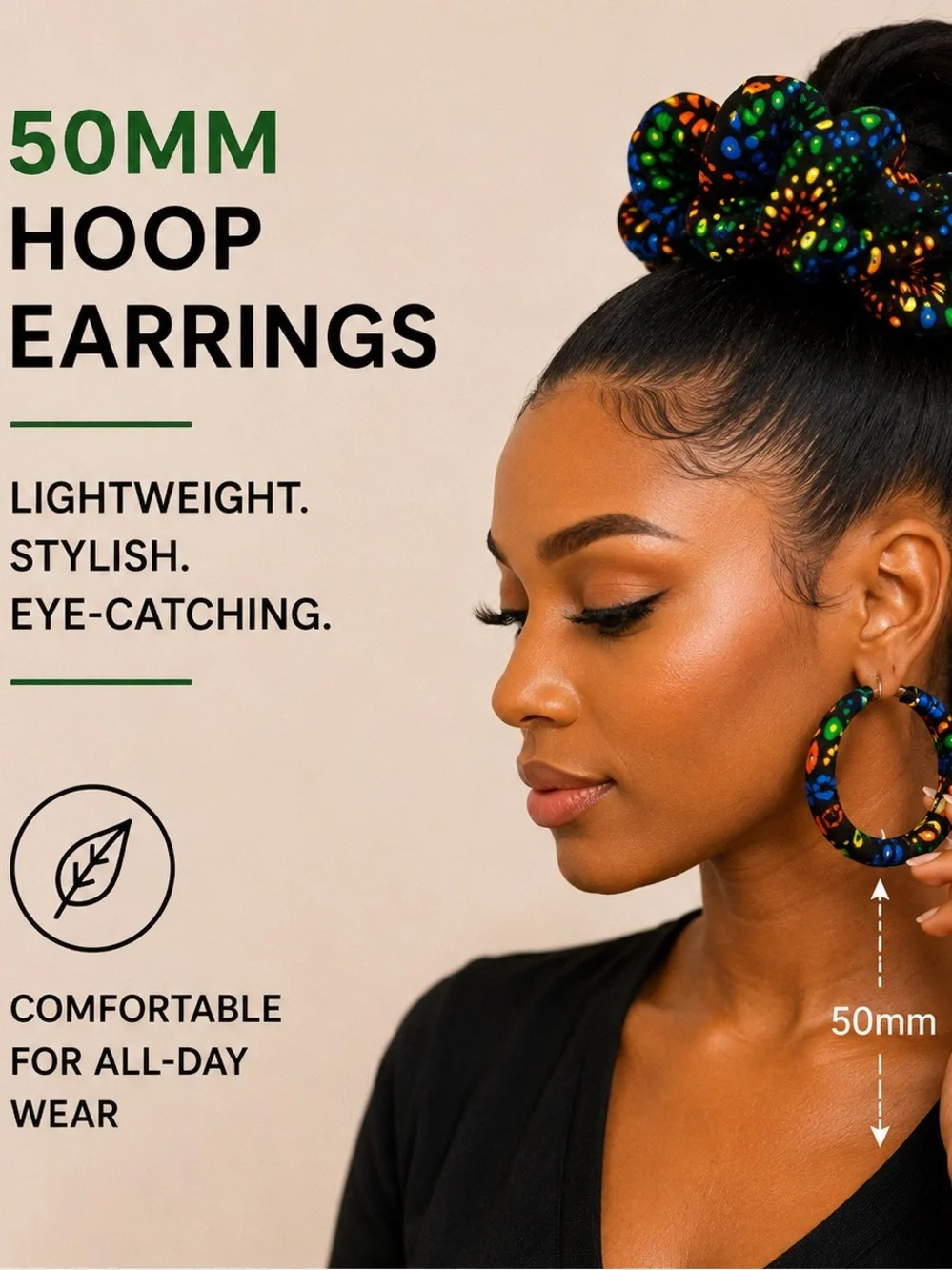 Handmade African Ankara Print Scrunchie & Hoop Earring Set | Green Floral